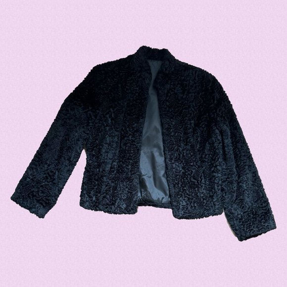 XS S Faux Persian Lamb Jacket Long Sleeve Stand Collar New Lining 1940s 1950s - Picture 2 of 13
